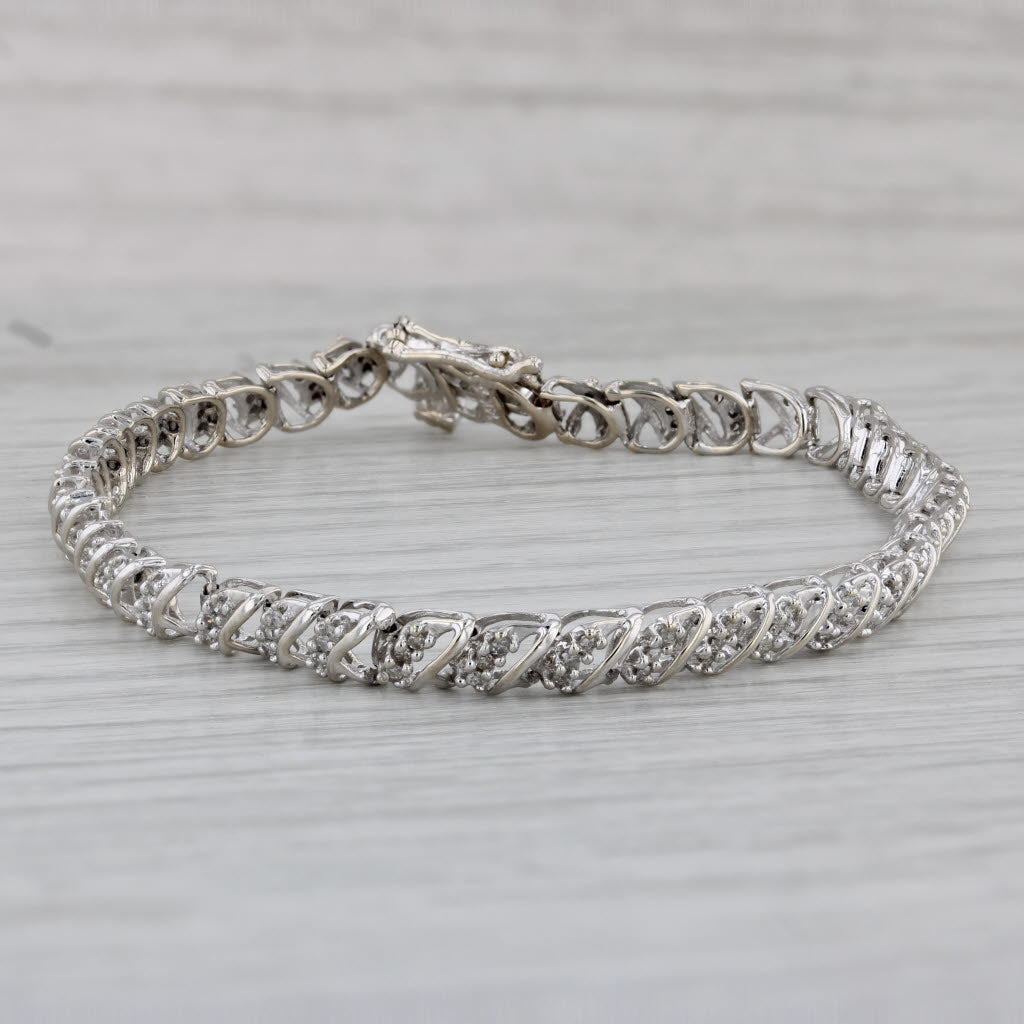 Gray 0.29ctw Diamond Chain Bracelet 14k White Gold 7.25" 4.4mm
