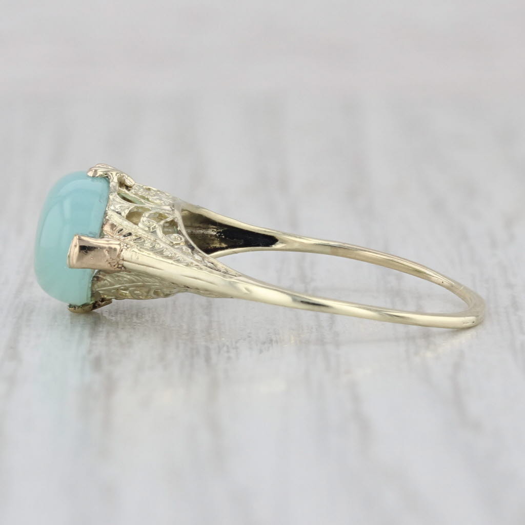 Green Chalcedony Quartz Filigree Ring 14k Yellow Gold Size 8.25 Oval Cabochon