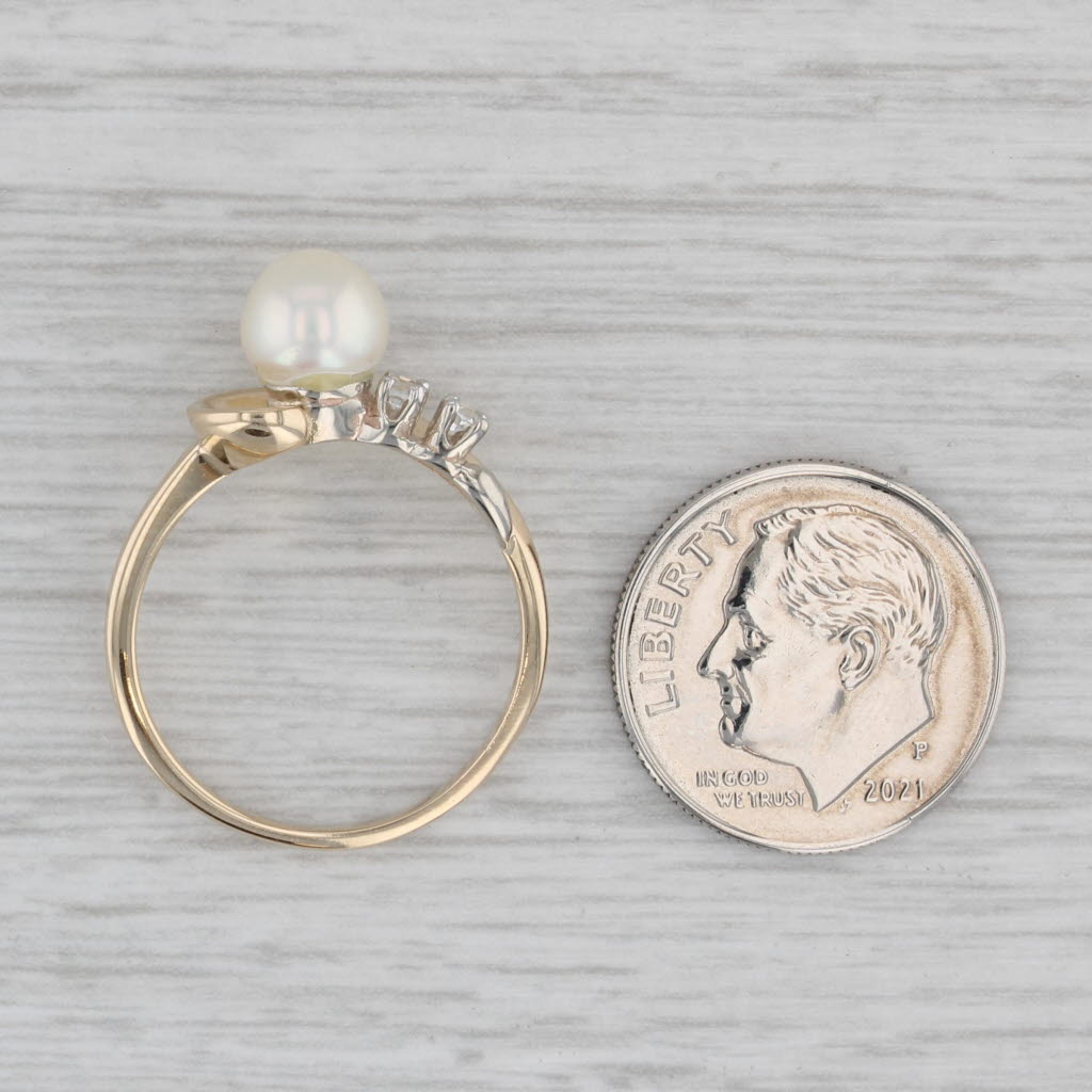 Gray Cultured Pearl Imitation Diamond Ring 14k Yellow Gold Size 7