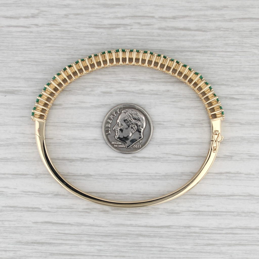 New 3.35ctw Emerald Diamond Bangle Bracelet 14k Yellow Gold 6.5" Hinged