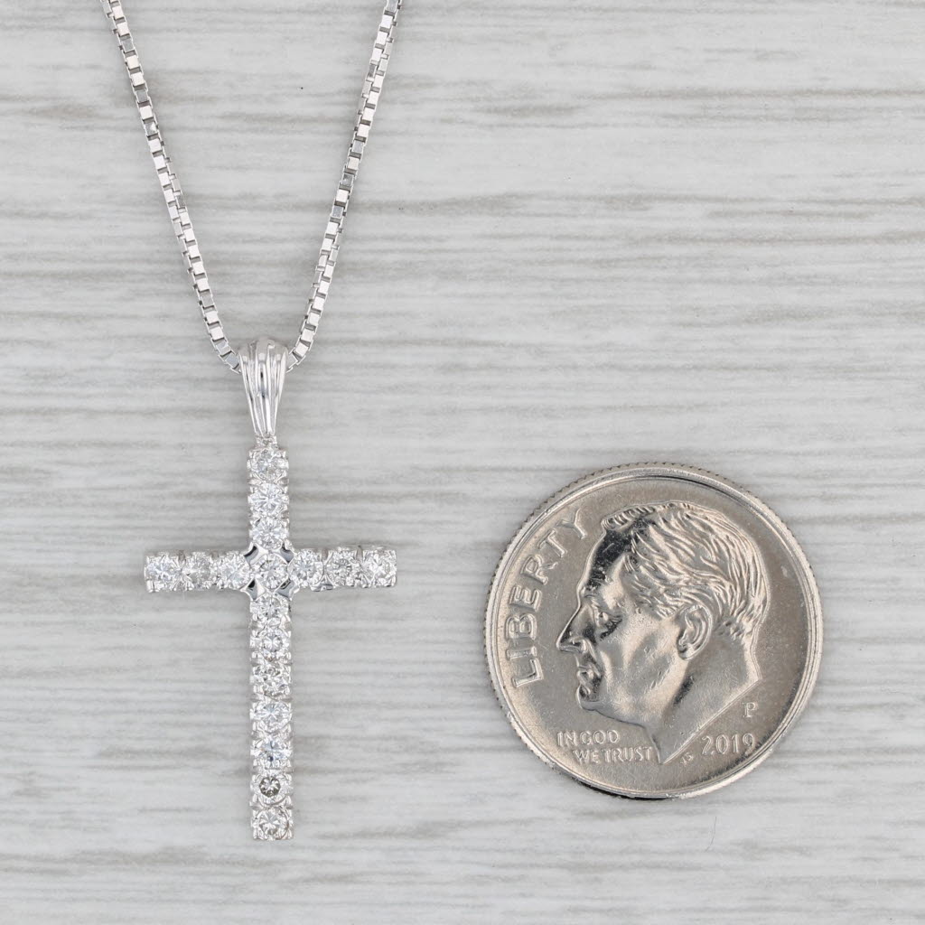 Gray 0.35ctw Diamond Cross Pendant Necklace 14k White Gold 18" Box Chain
