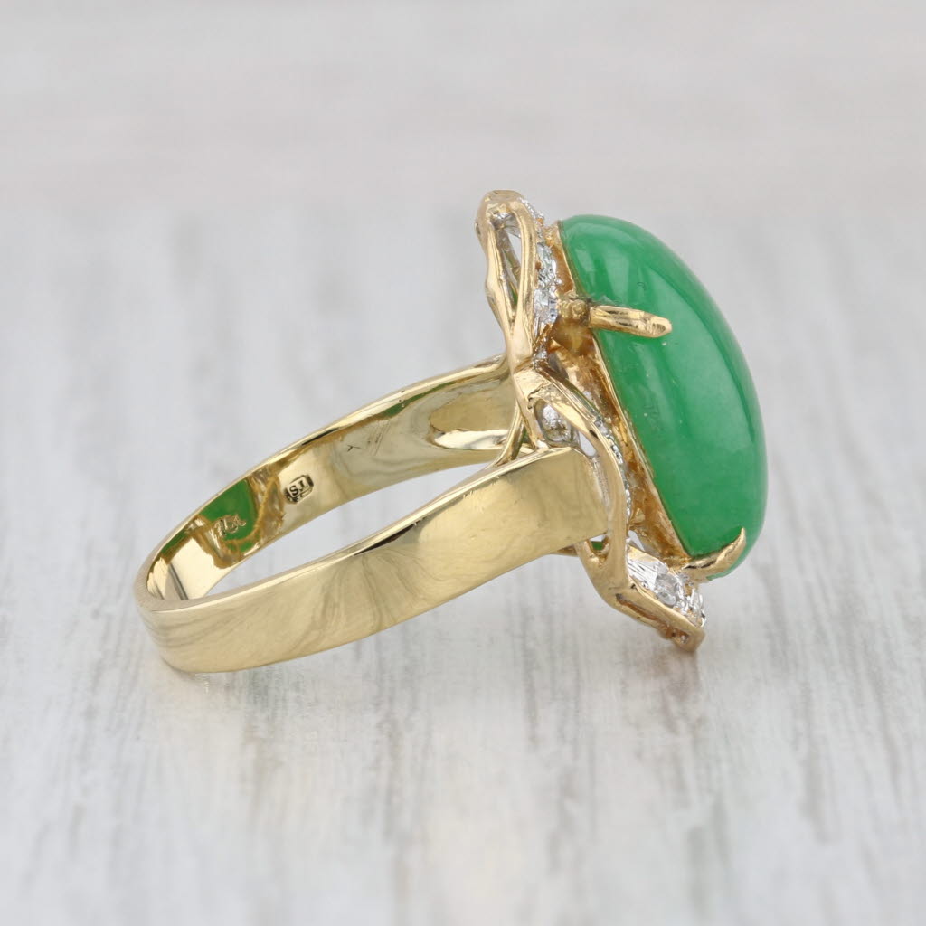 Green Jadeite Jade 0.20ctw Diamond Ring 18k Yellow Gold Size 9.5