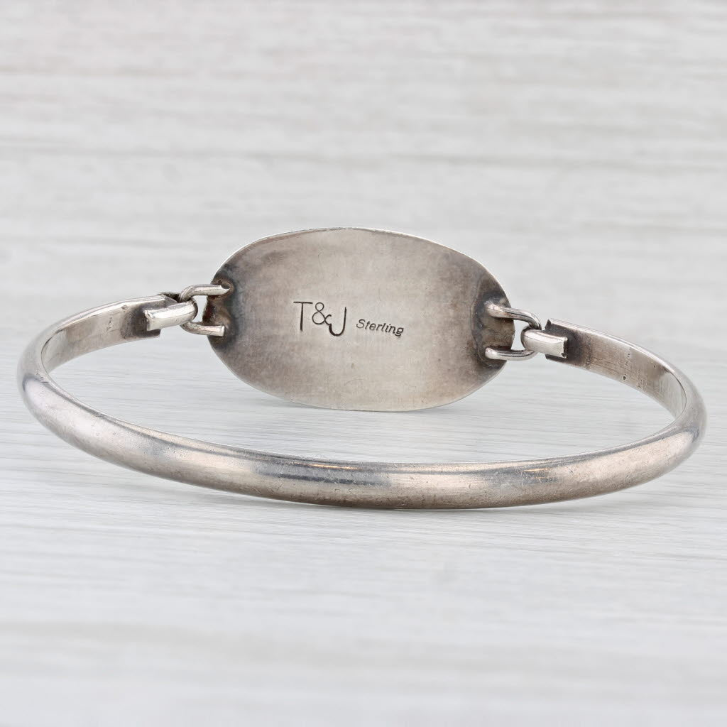 Light Gray Southwestern Mother of Pearl Resin Inlay Mosaic Bangle Bracelet Sterling Silver
