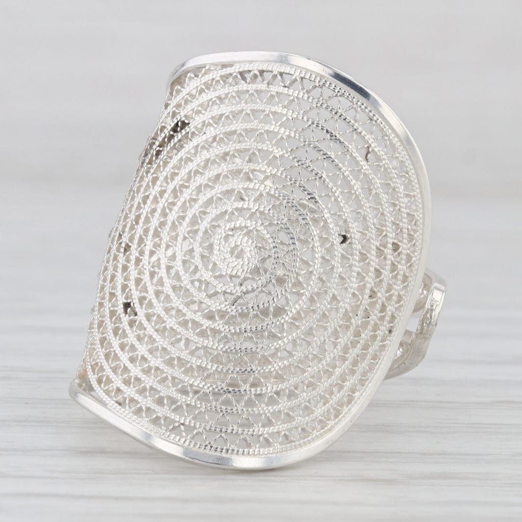 Light Gray Filigree Circles Statement Ring 999 Fine Silver Adjustable Size 7.5