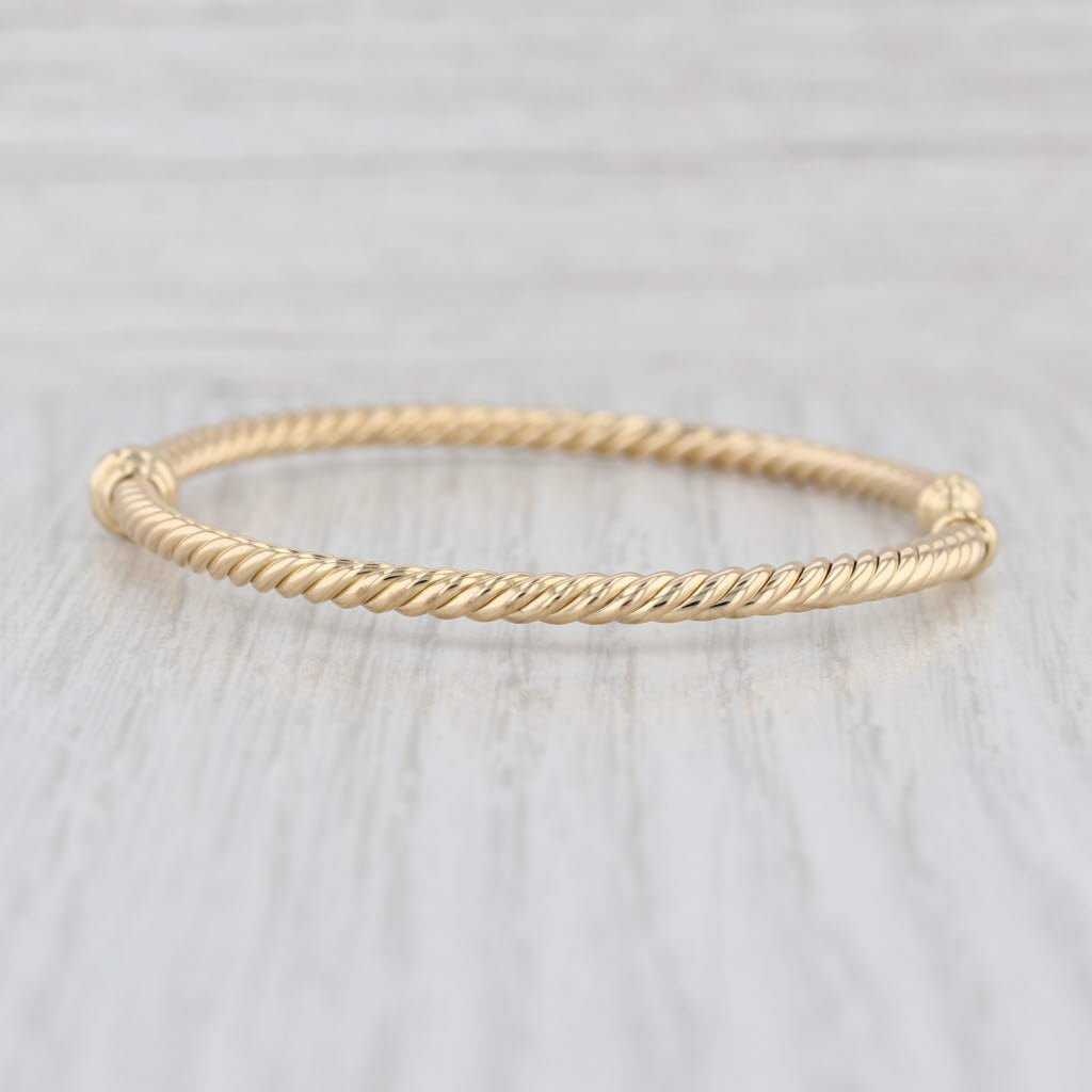 David Yurman Cablespira Station Flex Cuff Bracelet w/ Pouch 18k Gold 3mm 6.5"