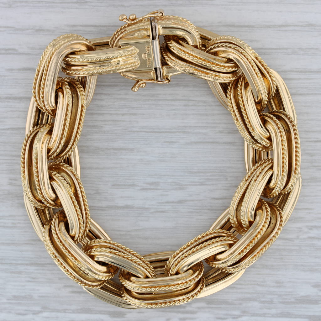 Gray Chunky Cable Chain Bracelet 18k Yellow Gold 7" 14.2mm