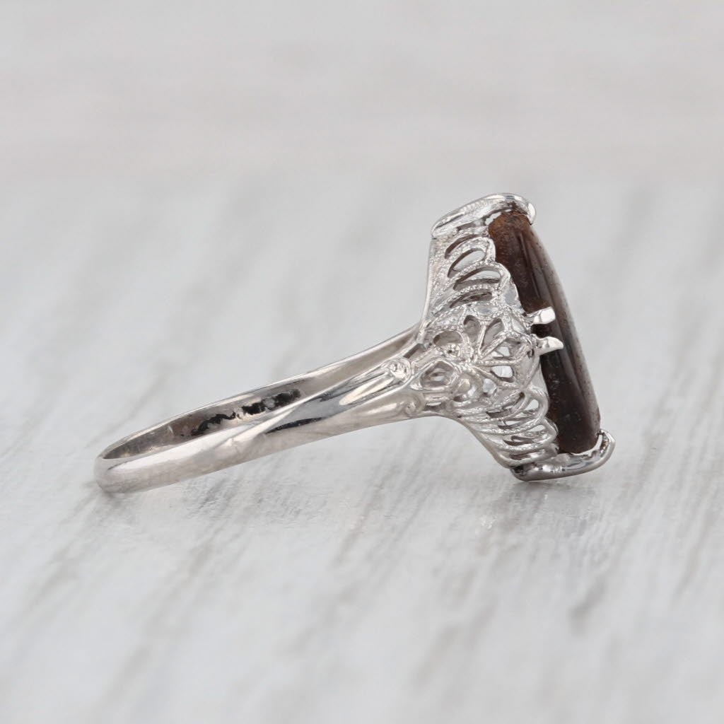 Vintage Tiger's Eye Filigree Ring 14k White Gold Size 6.25