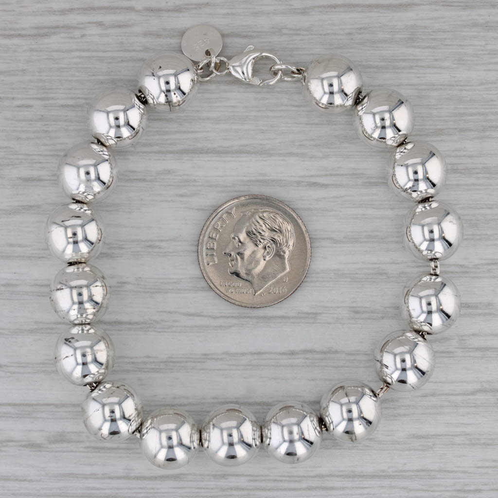 Dark Gray Tiffany & Co Bead Bracelet w/ Pouch Sterling Silver 6.5" 9.7mm