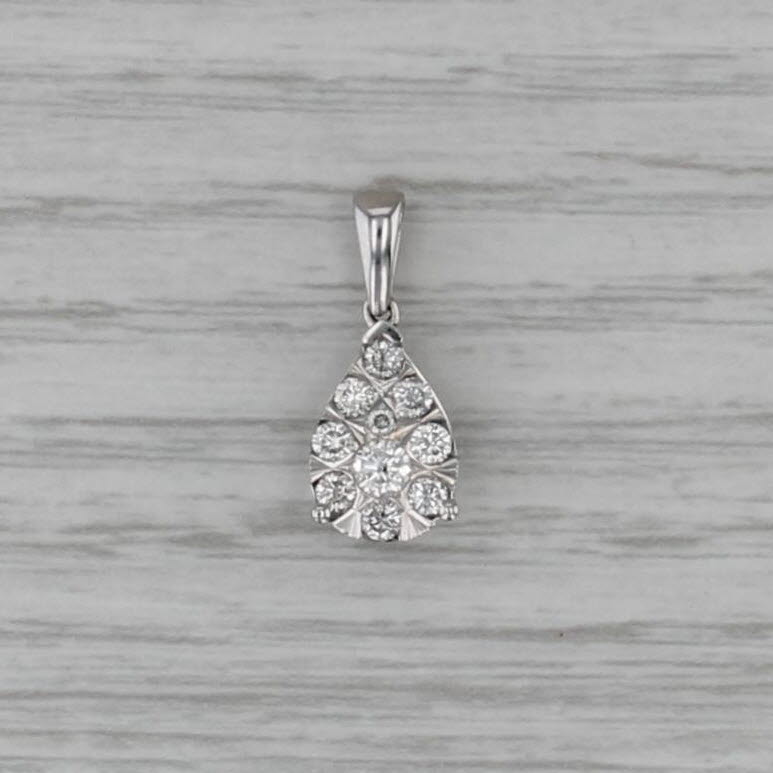 0.45ctw Diamond Cluster Teardrop Pendant 10k White Gold Small Drop