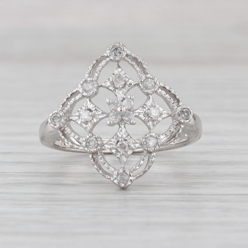 0.23ctw Diamond Openwork Filigree Style Ring 10k White Gold Size 7.25