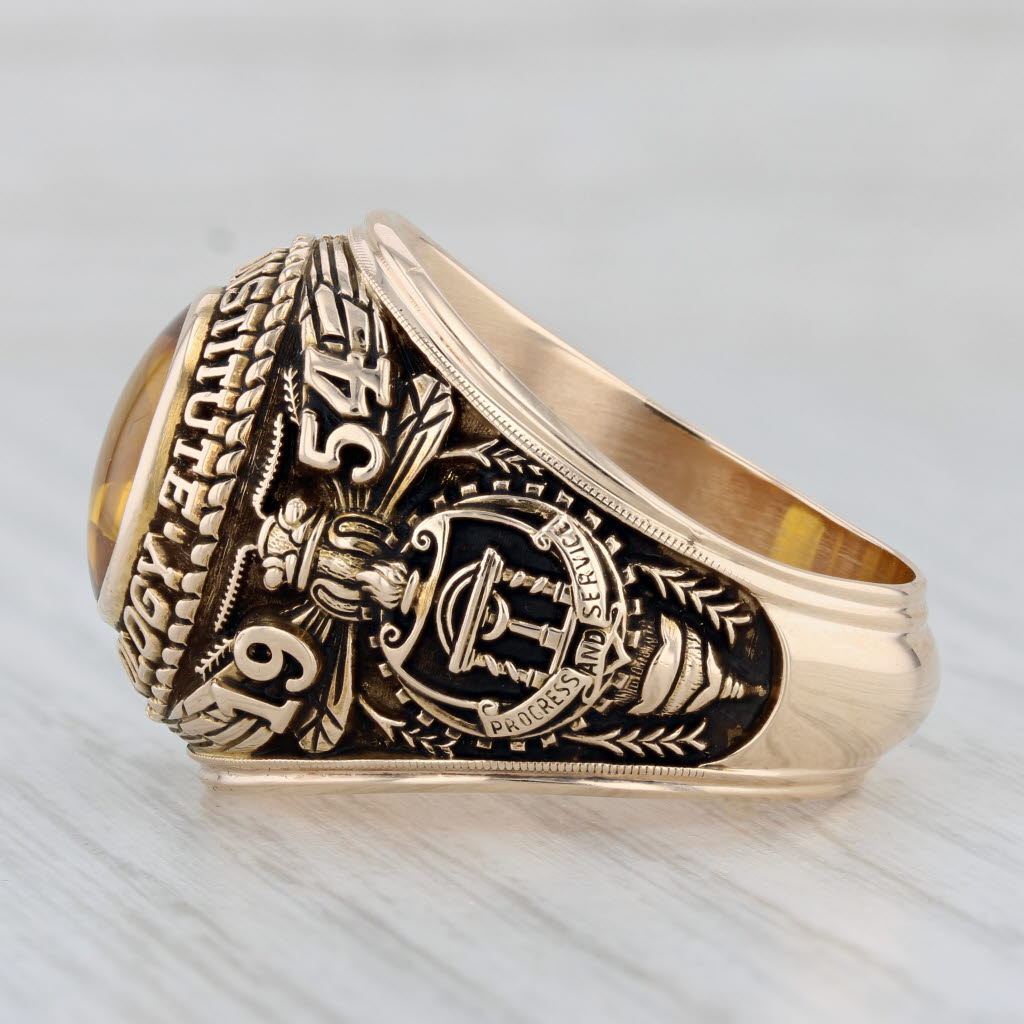Gray Georgia Tech Class Ring Lab Created Yellow Sapphire 10k Gold Size 11 Vintage