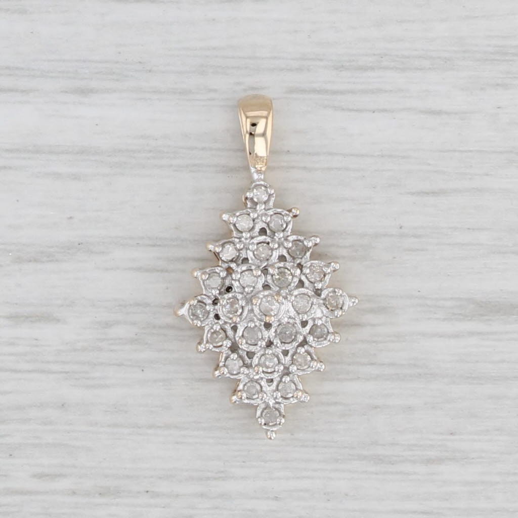 Light Gray 0.25ctw Diamond Cluster Pendant 10k Yellow White Gold Drop
