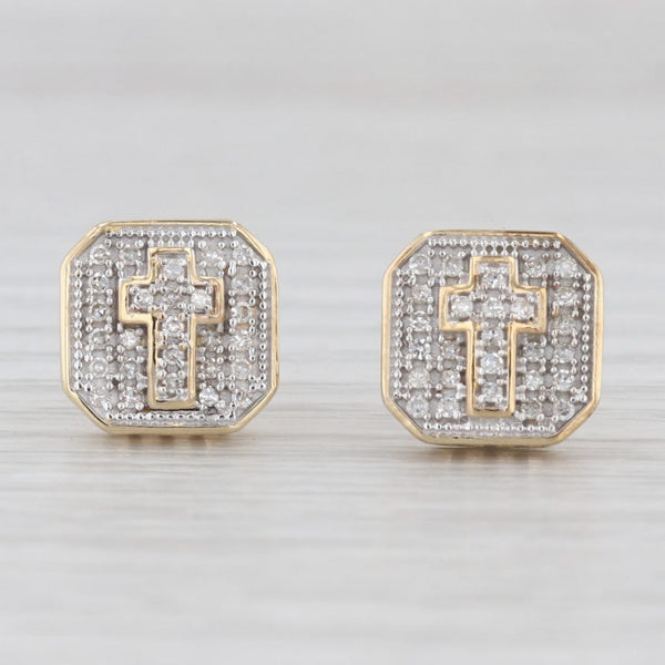 0.15ctw Pave Diamond Cross Stud Earrings 10k Yellow White Gold