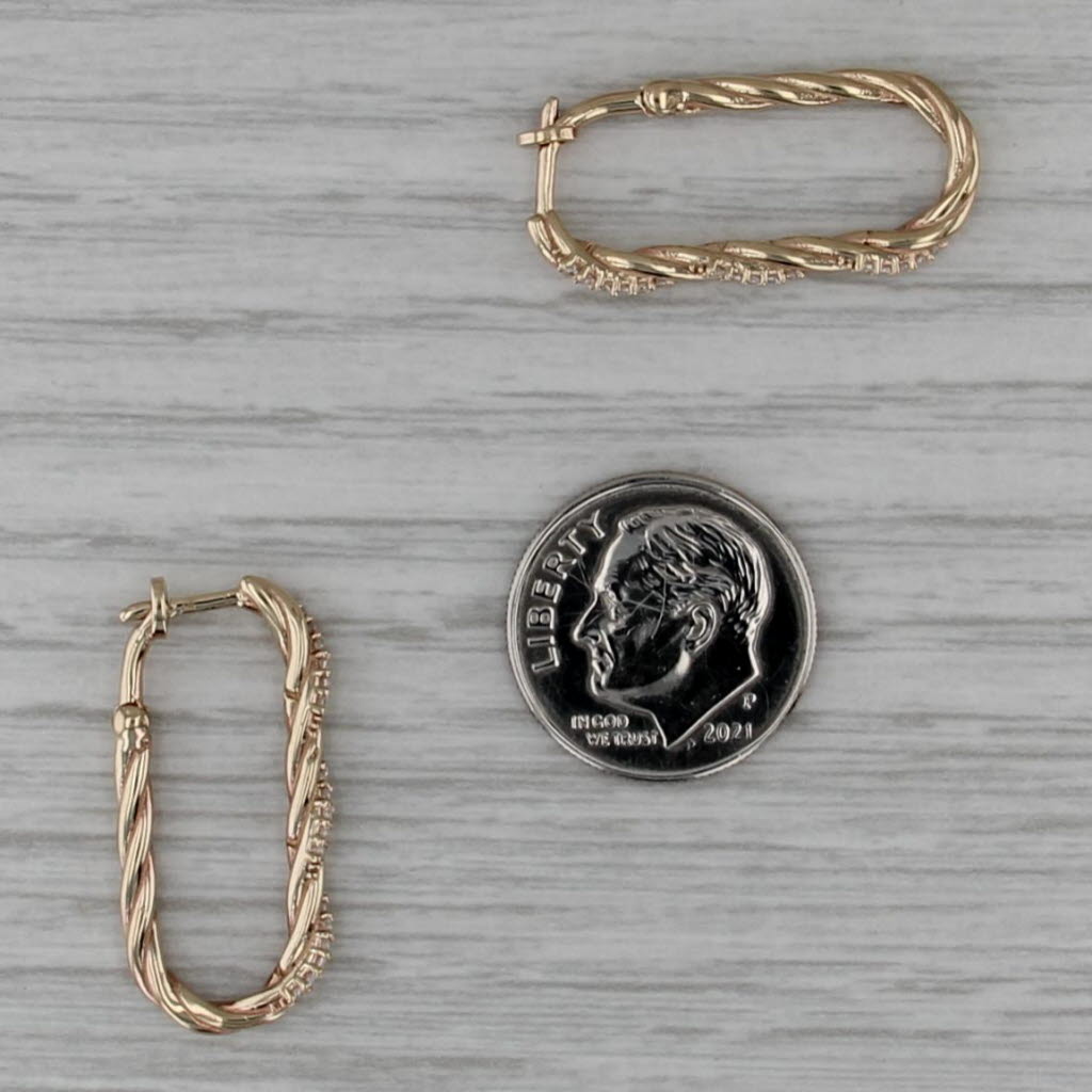 Cubic Zirconia Twist Hoop Earrings 14k Rose Gold Snap Top Oval Hoops