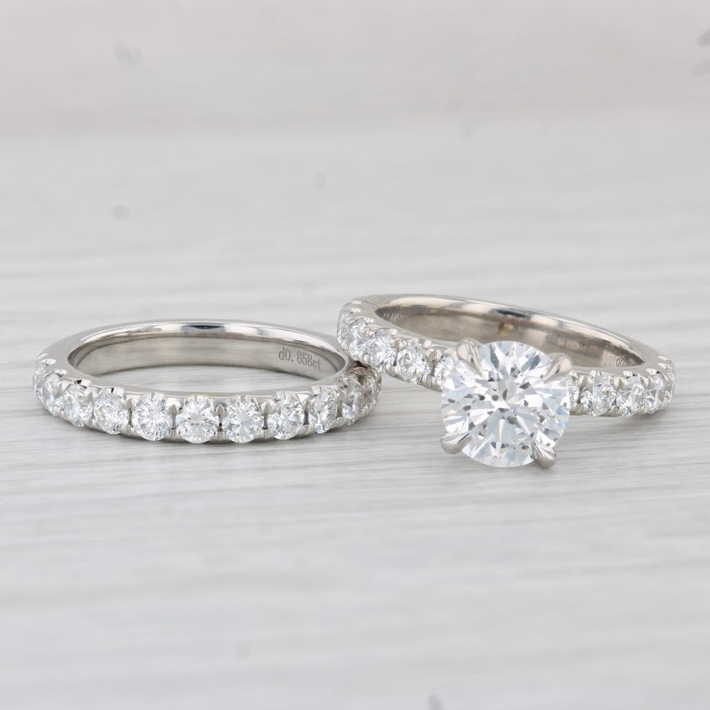 Light Gray 3.20ctw Diamond Engagement Ring Wedding Band Bridal Set 14k White Gold Size 6.5