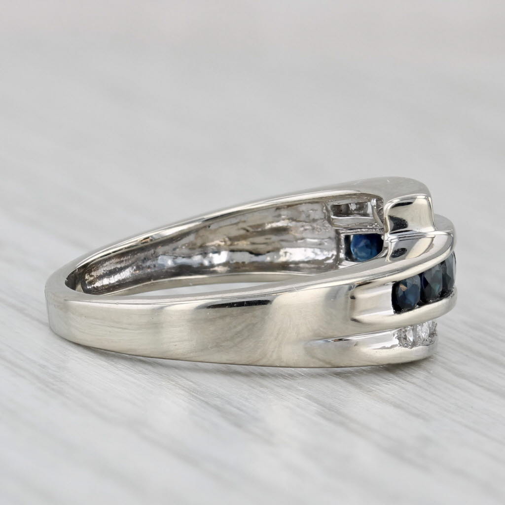 Gray 0.84ctw Blue Sapphire Diamond Bypass Ring 10k White Gold Size 7