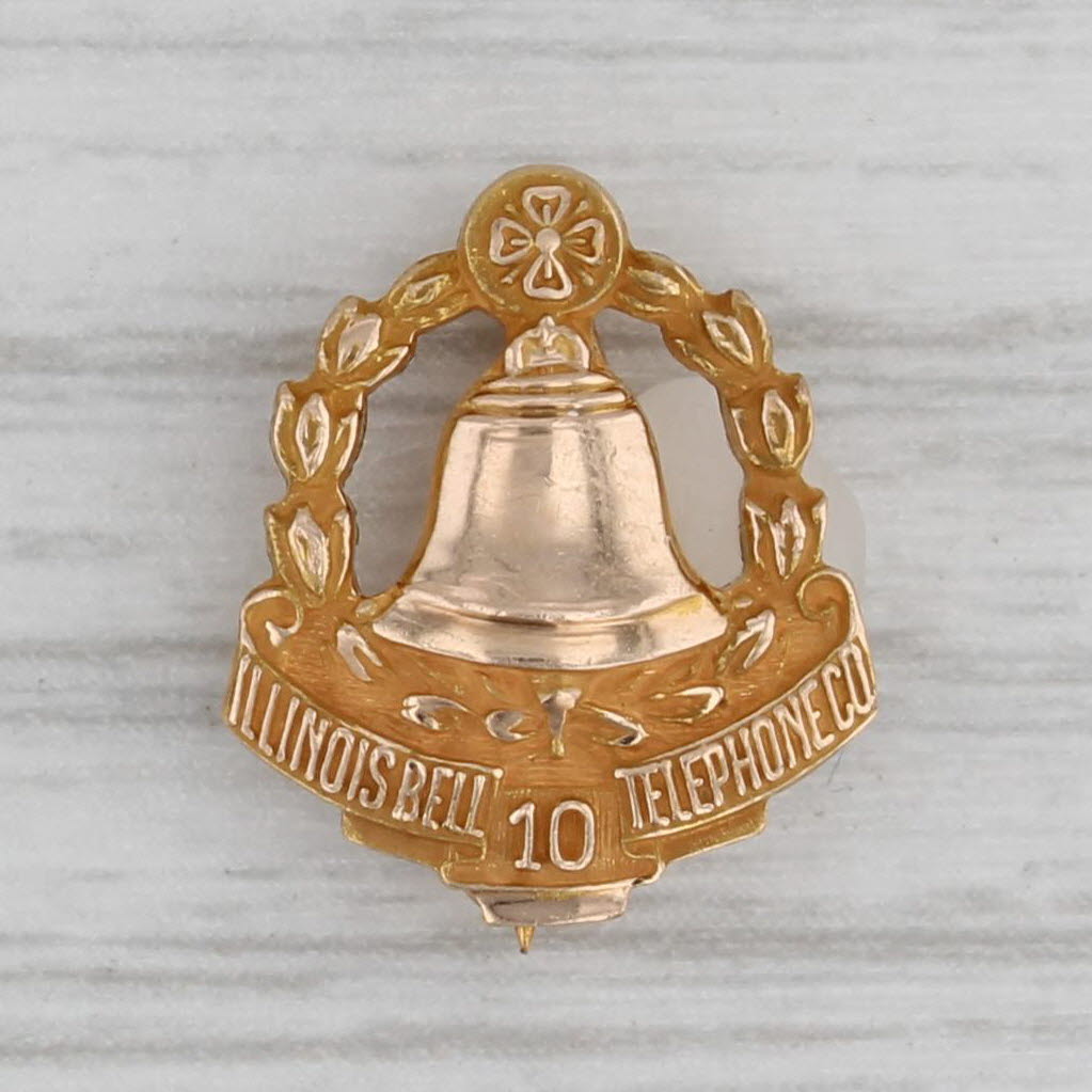 Gray Illinois Bell Telephone Co Pin 10k Gold 10 Years Service Award