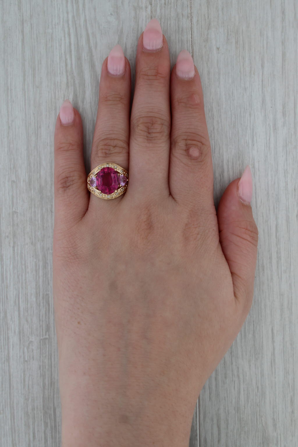 5.07ctw Pink Sapphire Rubellite Tourmaline Diamond Ring 14k Yellow Gold Size 8