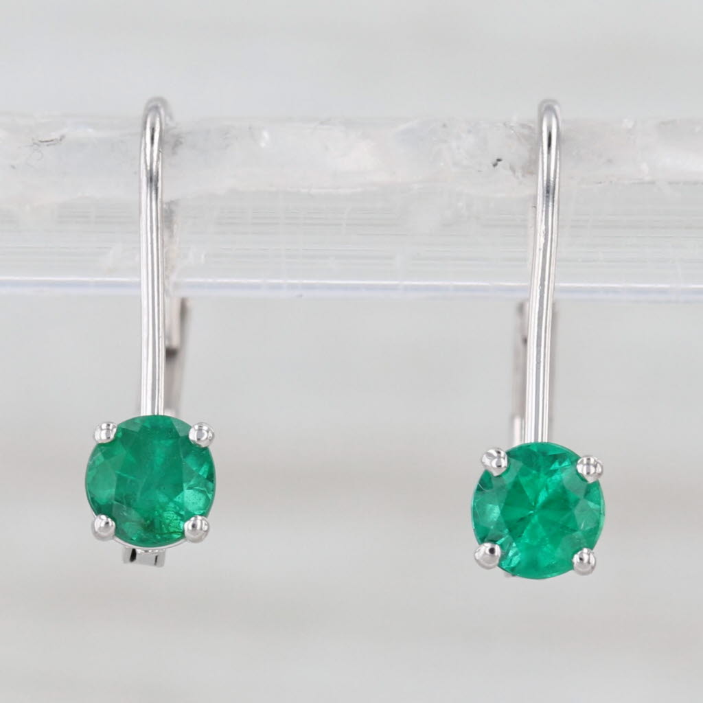 0.50ctw Round Emerald Solitaire Drop Earrings 14k White Gold Leverbacks