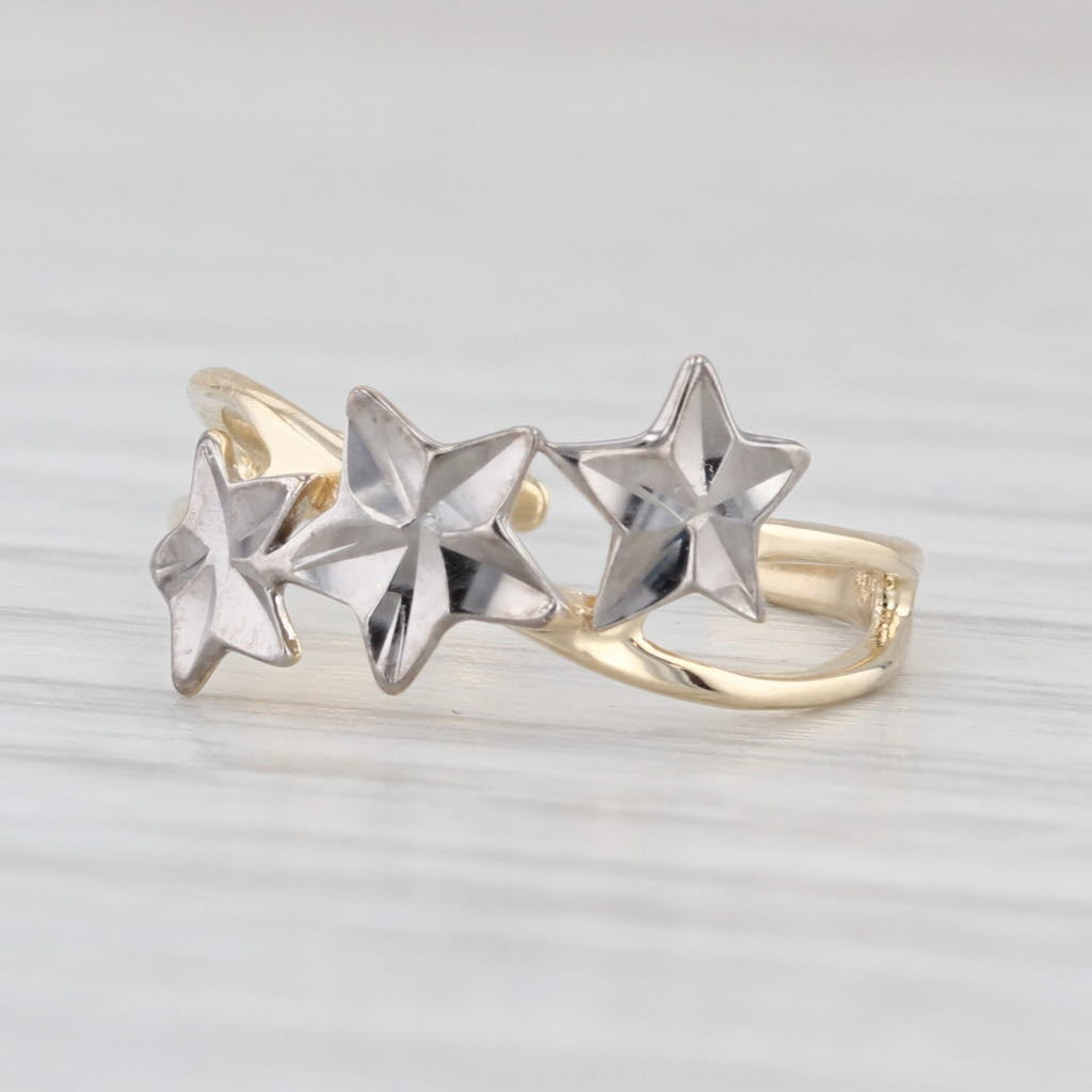 2-Toned Stars Toe Ring 10k Yellow White Gold Size 2.5 Adjustable