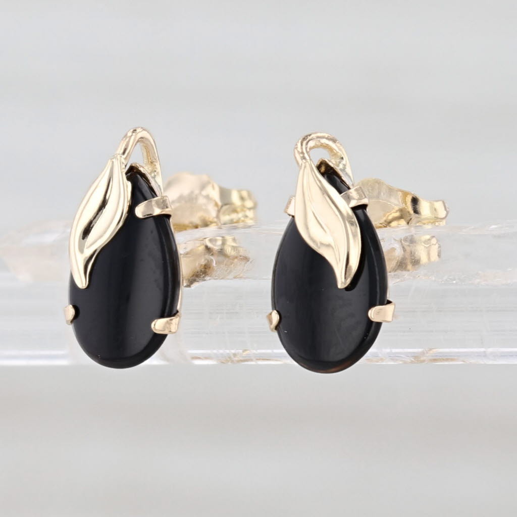 Pear Onyx Teardrop Stud Earrings 14k Yellow Gold Studs