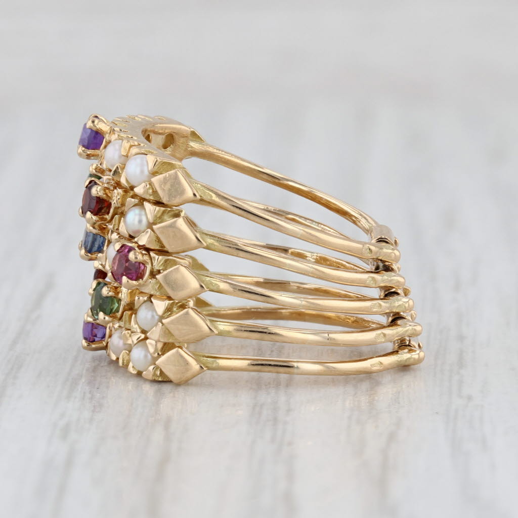 Vintage Gemstone Multiband Harem Ring 18k Gold French Size 5.5 Stacking