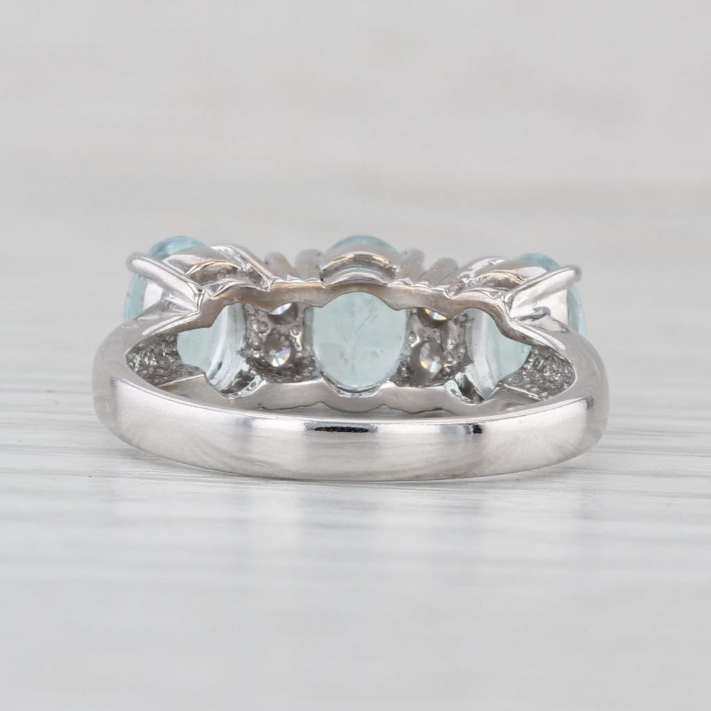 2.18ctw 3-Stone Aquamarine Diamond Ring 18k White Gold Size 8