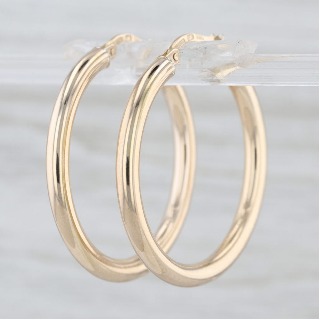 Round Tube Hoop Earrings 10k Yellow Gold Snap Top Round Hoops 32.3 x 3 mm