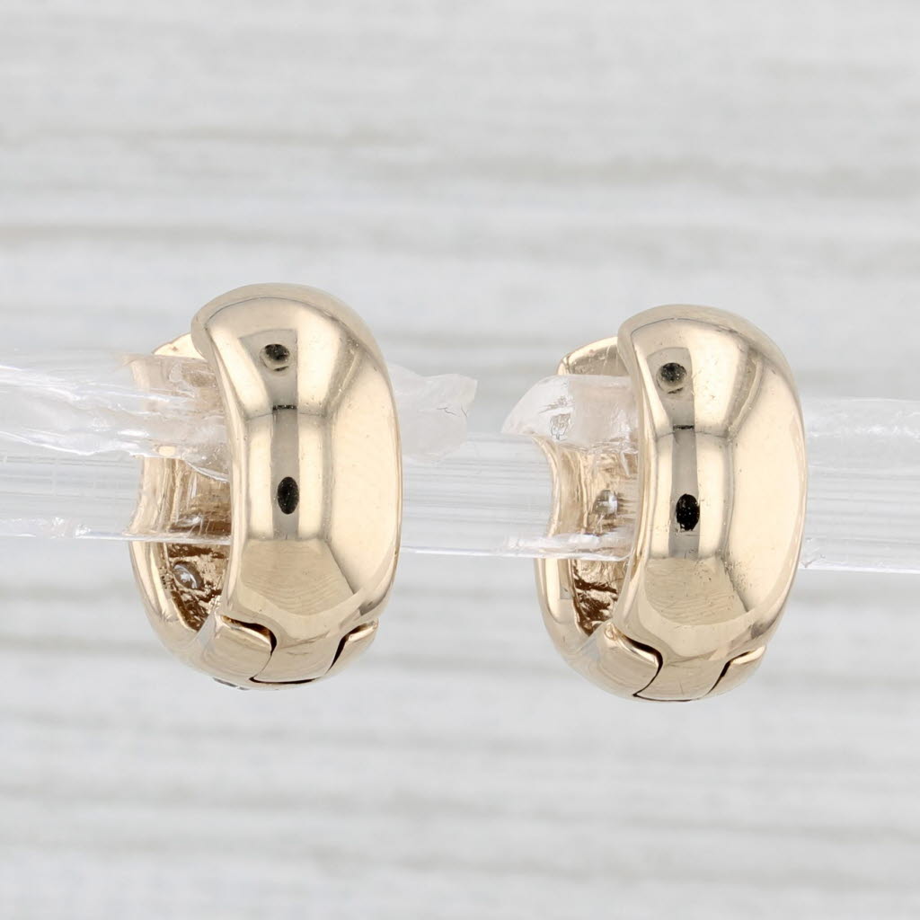 Light Gray Diamond Dots Hoop Huggie Earrings 14k Yellow Gold Hinged Snap Top