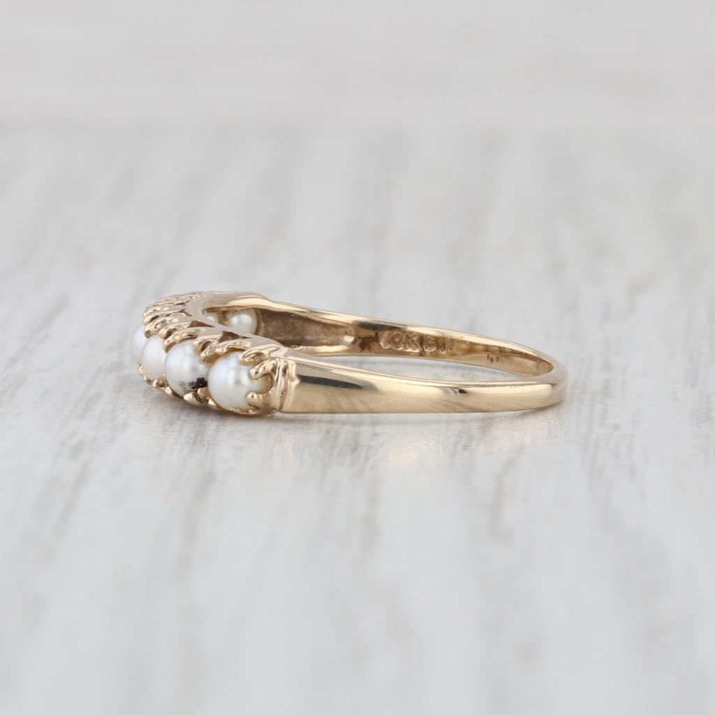 Vintage Cultured Pearl Ring 10k Yellow Gold Size 7 Stackable Wedding Band