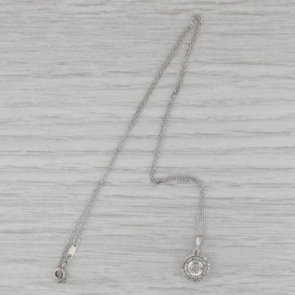 0.20ctw Diamond Halo Pendant Necklace Sterling Silver 18.25" Cable Chain