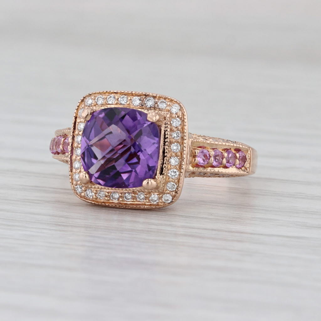 Le Vian 2.33ctw Amethyst Pink Sapphire Diamond Halo Ring 14k Rose Gold Size 6.75