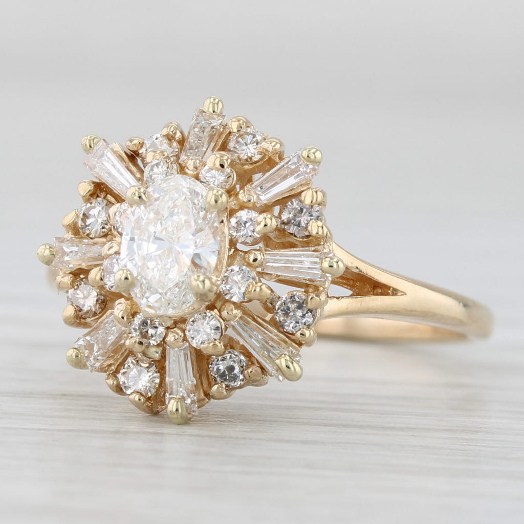 Light Gray 1.46ctw Oval Diamond Halo Engagement Ring 14k Yellow Gold Size 7