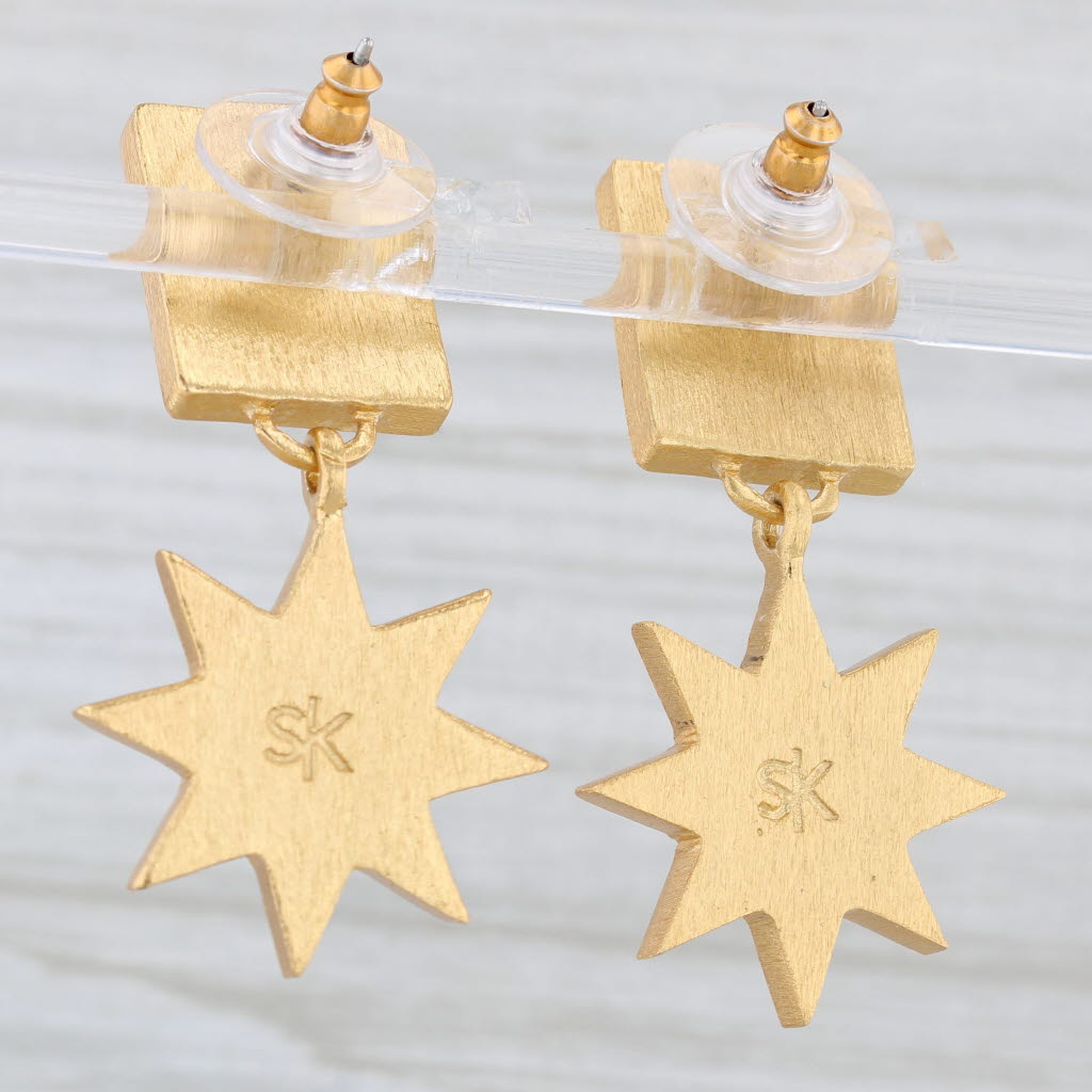 Light Gray New Stephnie Kantis Star Dangle Statement Earrings Brushed 24k Gold Plated