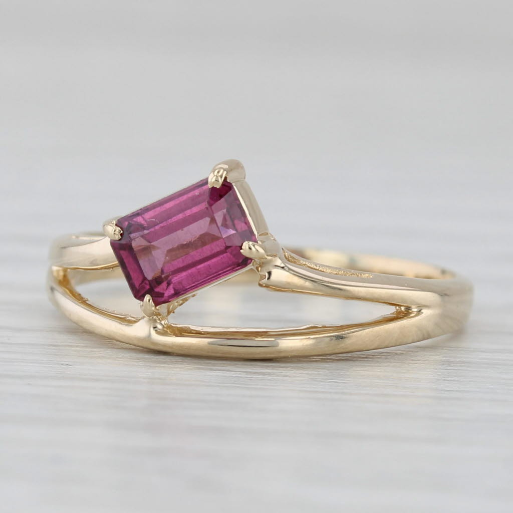 Light Gray 0.60ct Rhodolite Garnet Emerald Cut Solitaire Ring 14k Yellow Gold Size 5.5