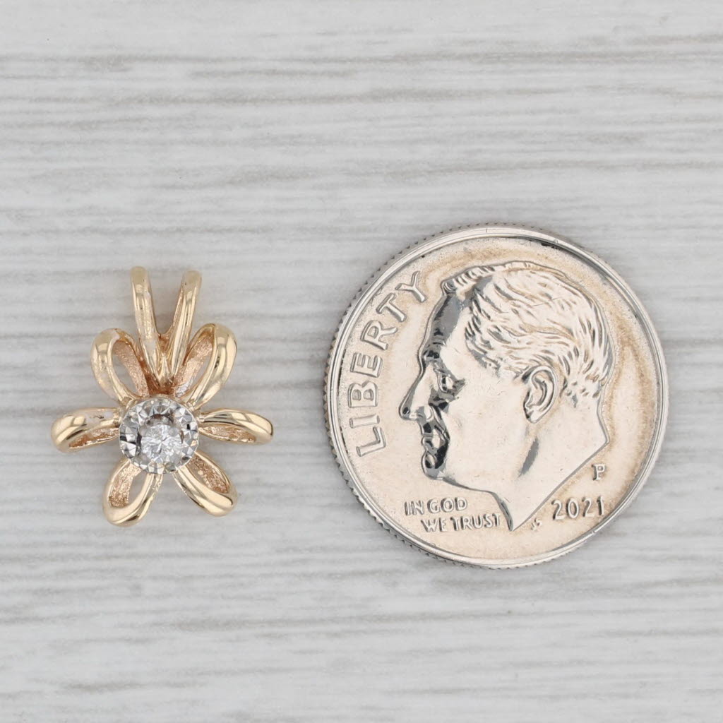 Gray Diamond Solitaire Knot Pendant 14k Yellow Gold Small Drop