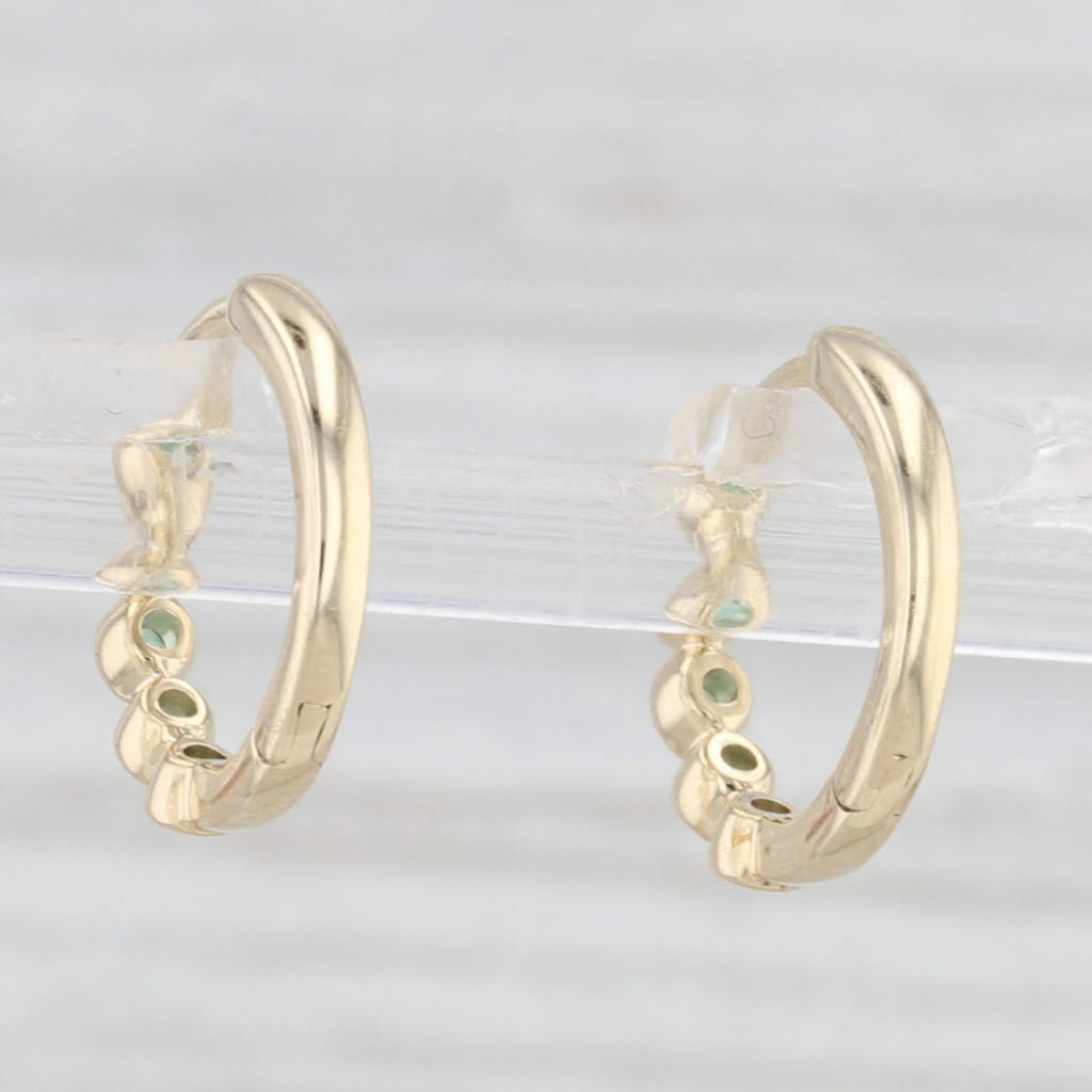 Light Gray New 0.10ctw Emerald Small Hoop Huggie Earrings 10k Yellow Gold