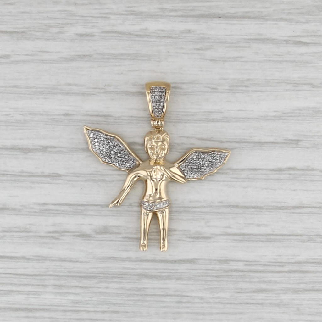 Diamond Accented Cherub Guardian Angel Pendant 10k Yellow Gold