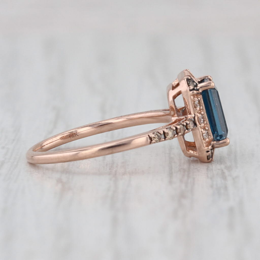 Le Vian 1.41ctw Blue Topaz Diamond Halo Ring 14k Rose Gold Size 5.75 Engagement