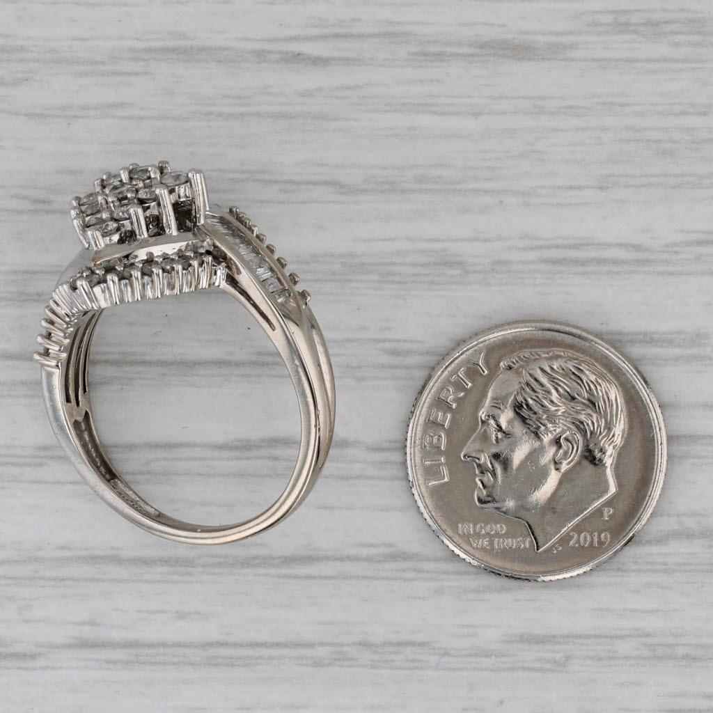 Gray 1ctw Diamond Cluster Bypass Ring 10k White Gold Size 7.25