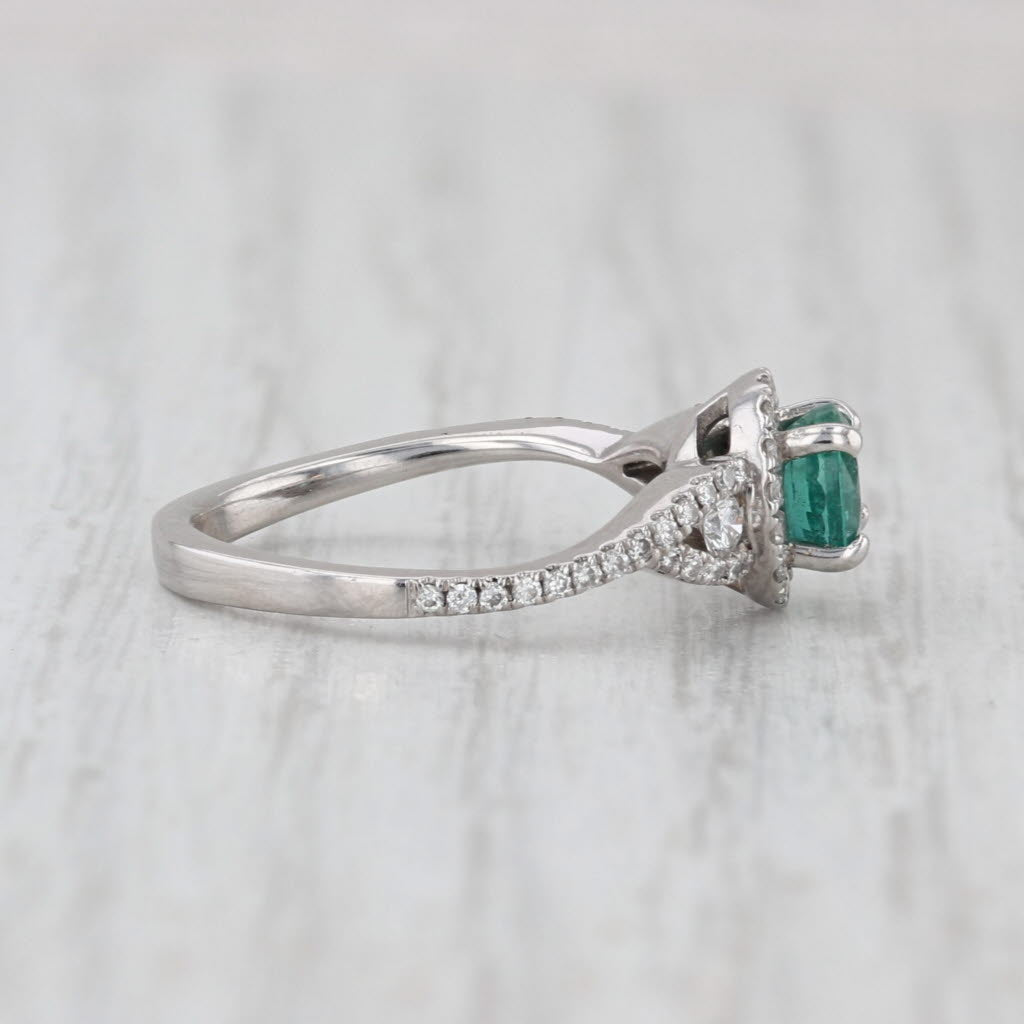 0.63ctw S Kashi Emerald Diamond Halo Ring 14k White Gold Size 3.5 Engagement