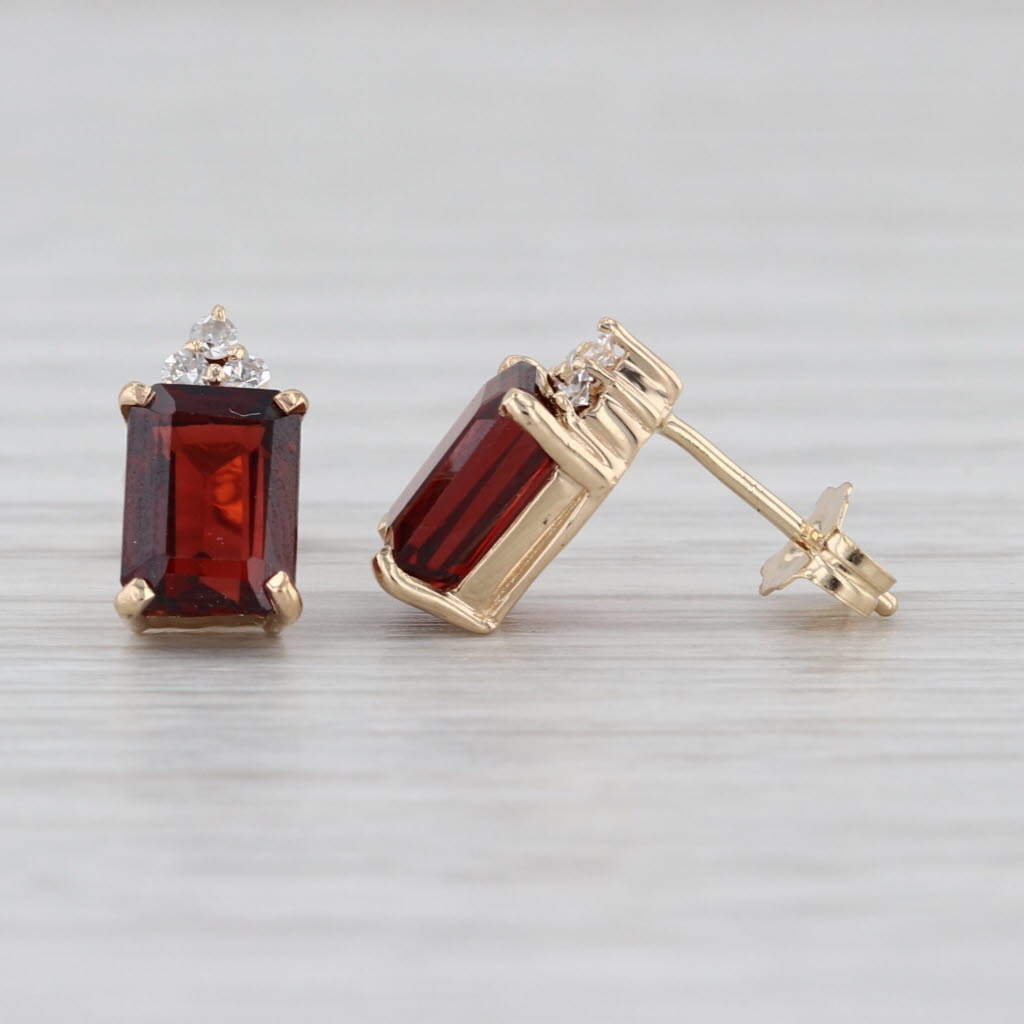 2.88ctw Garnet Diamond Stud Earrings 10k Yellow Gold Studs