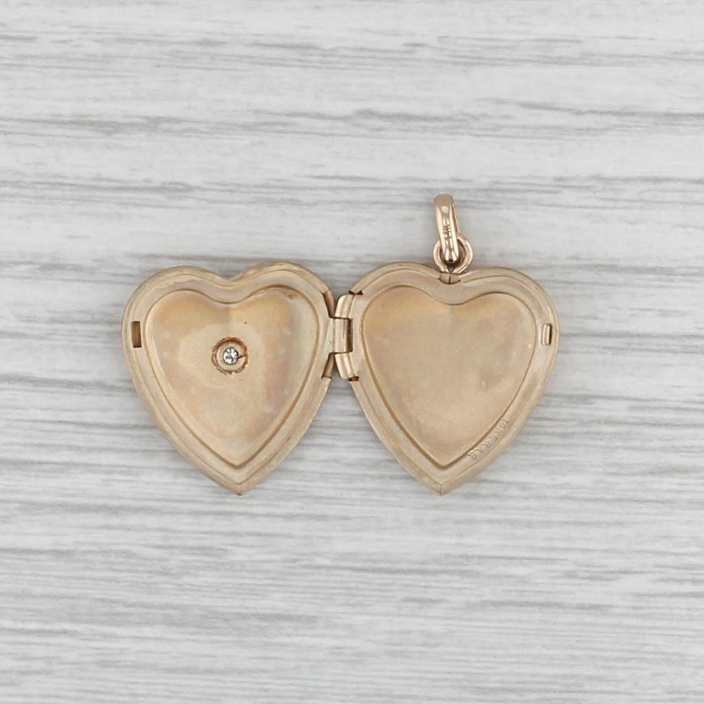 Vintage Diamond Accented Heart Locket Pendant 14k Yellow Gold