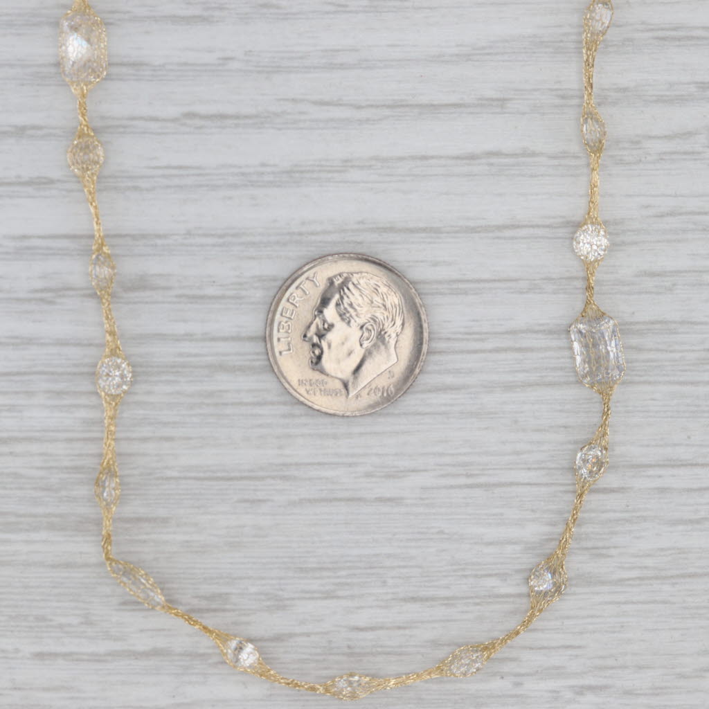Gray New Cubic Zirconia Station Necklace 14k Yellow Gold 18.25" Rope Mesh Chain