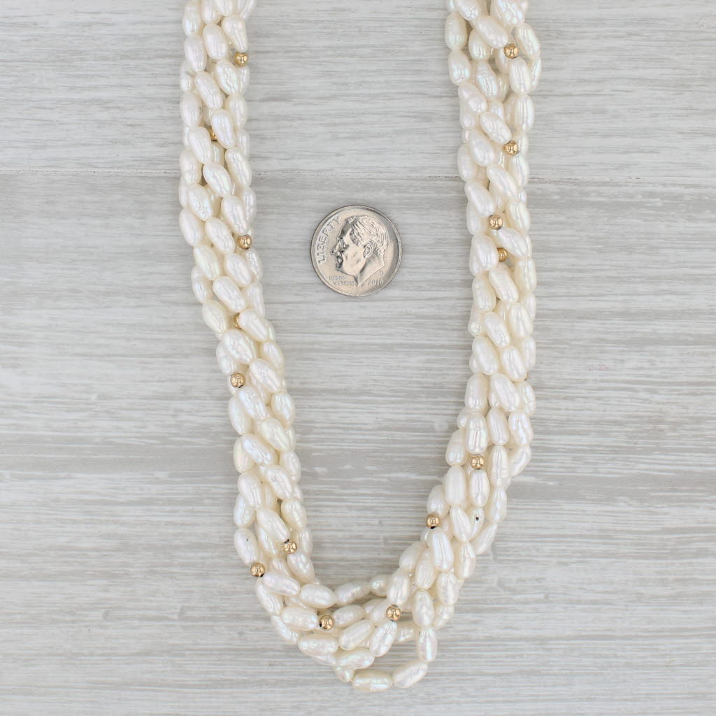 Gray Woven Cultured Pearl Multistrand Necklace 14k Gold 22.5" 15.4mm