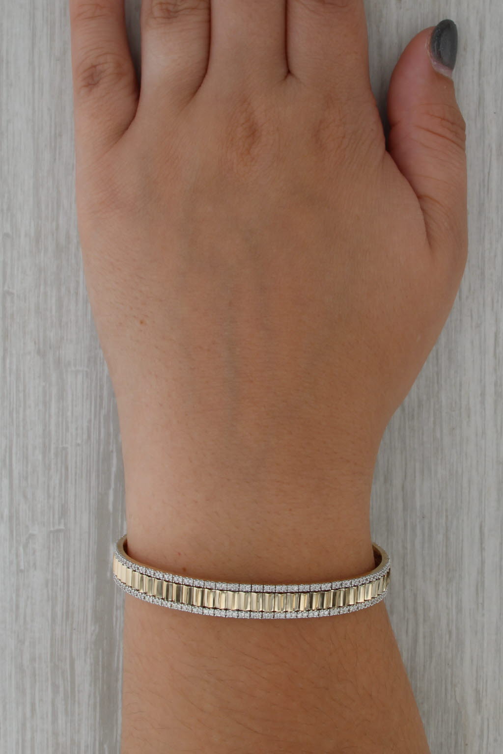 New 1ctw Diamond Beveled Flexible Bangle Bracelet 14k Yellow Gold 6.25" 7.8mm