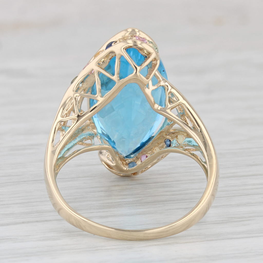Light Gray 7.70ctw Marquise Blue Topaz Sapphire Ring 14k Yellow Gold Size 8 Bypass