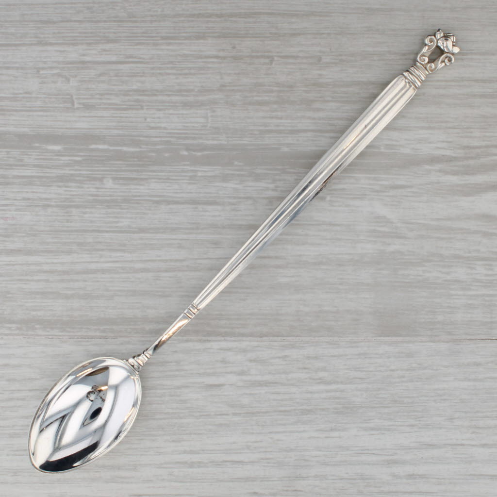 Dark Gray Georg Jensen Denmark Acorn Long Handle Teaspoon Sterling Silver 7 3/8" Flatware