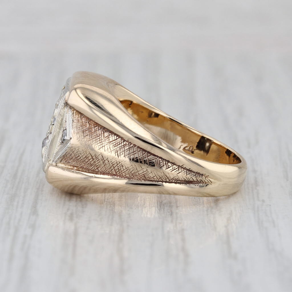 Vintage 0.65ctw Diamond Signet Ring 10k Yellow White Gold Size 10.75