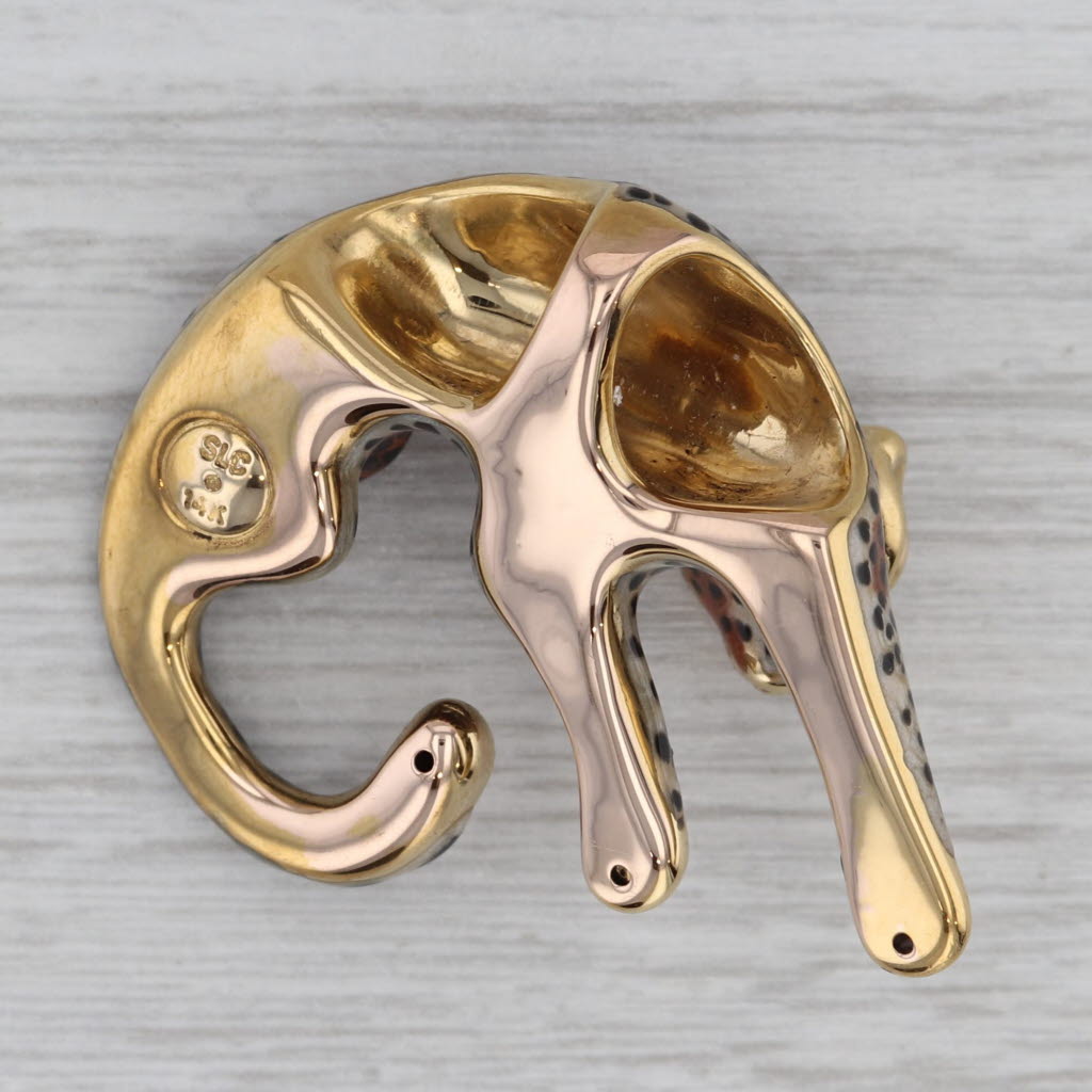 Gray Leopard Slide Pendant 14k Yellow Gold Enamel Statement